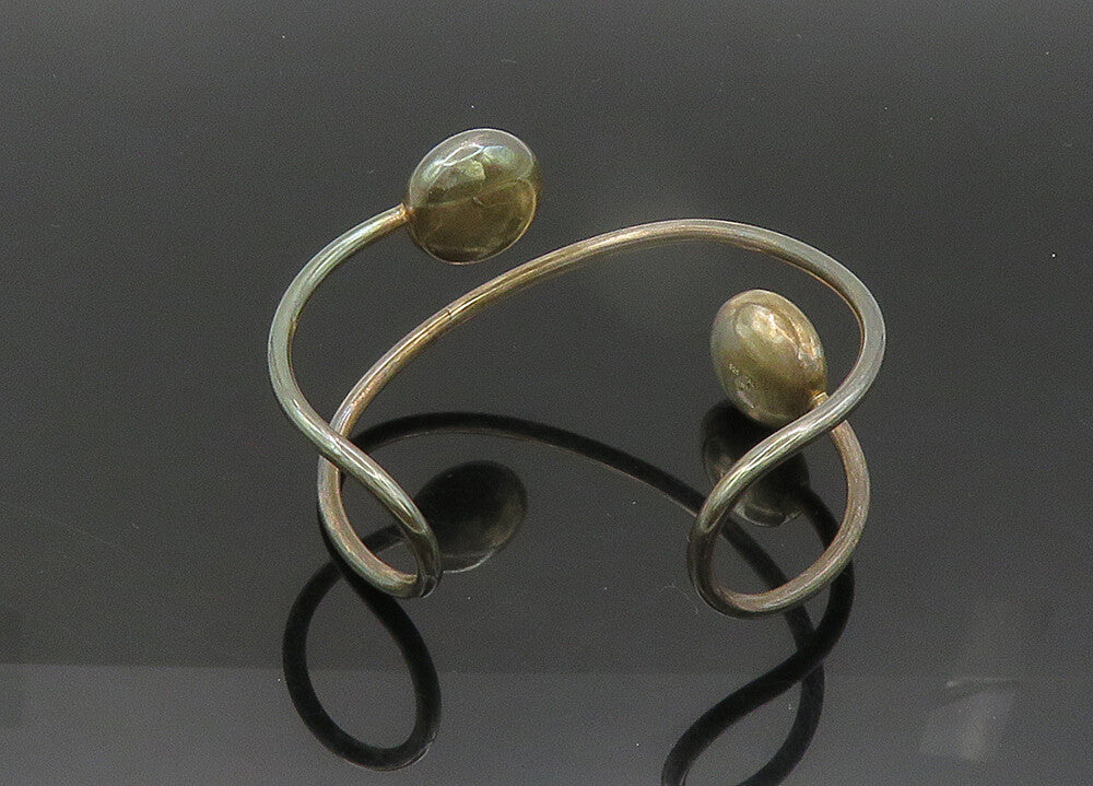 925 Sterling Silver  Vintage Dark Tone Hollow Ends Cuff Bracelet   BT8590
