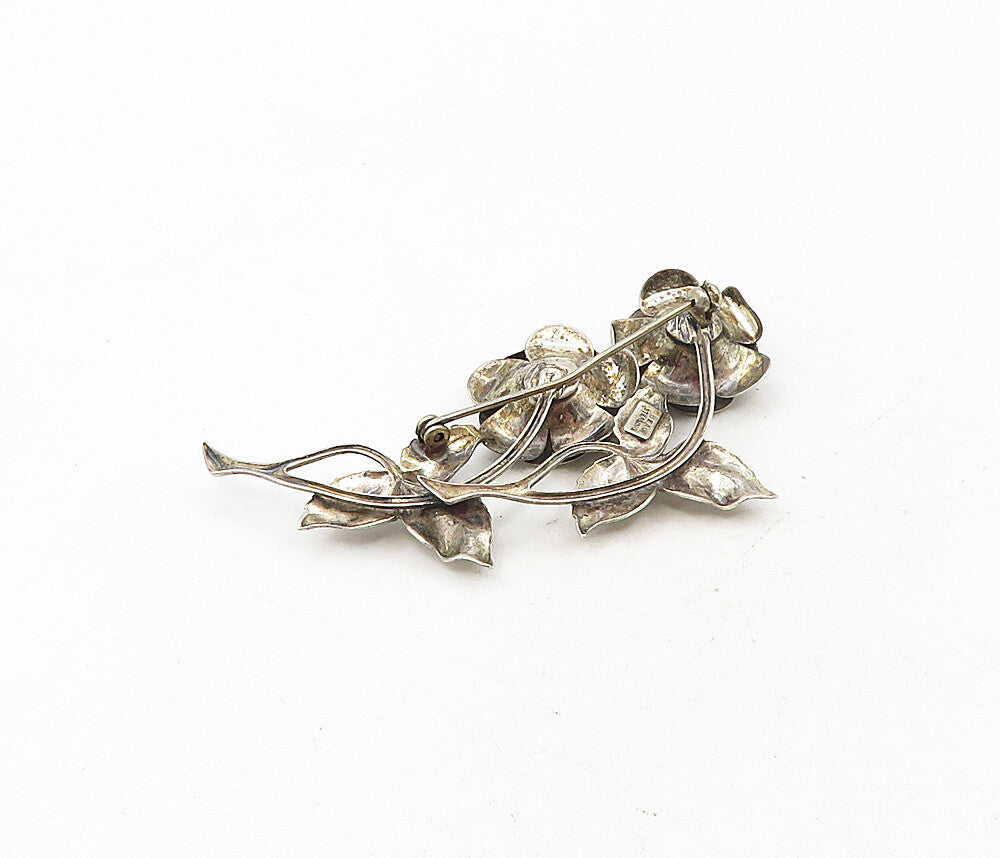 BEAU 925 Sterling Silver  Vintage Sculpted Rose Flowers Brooch Pin  BP3411
