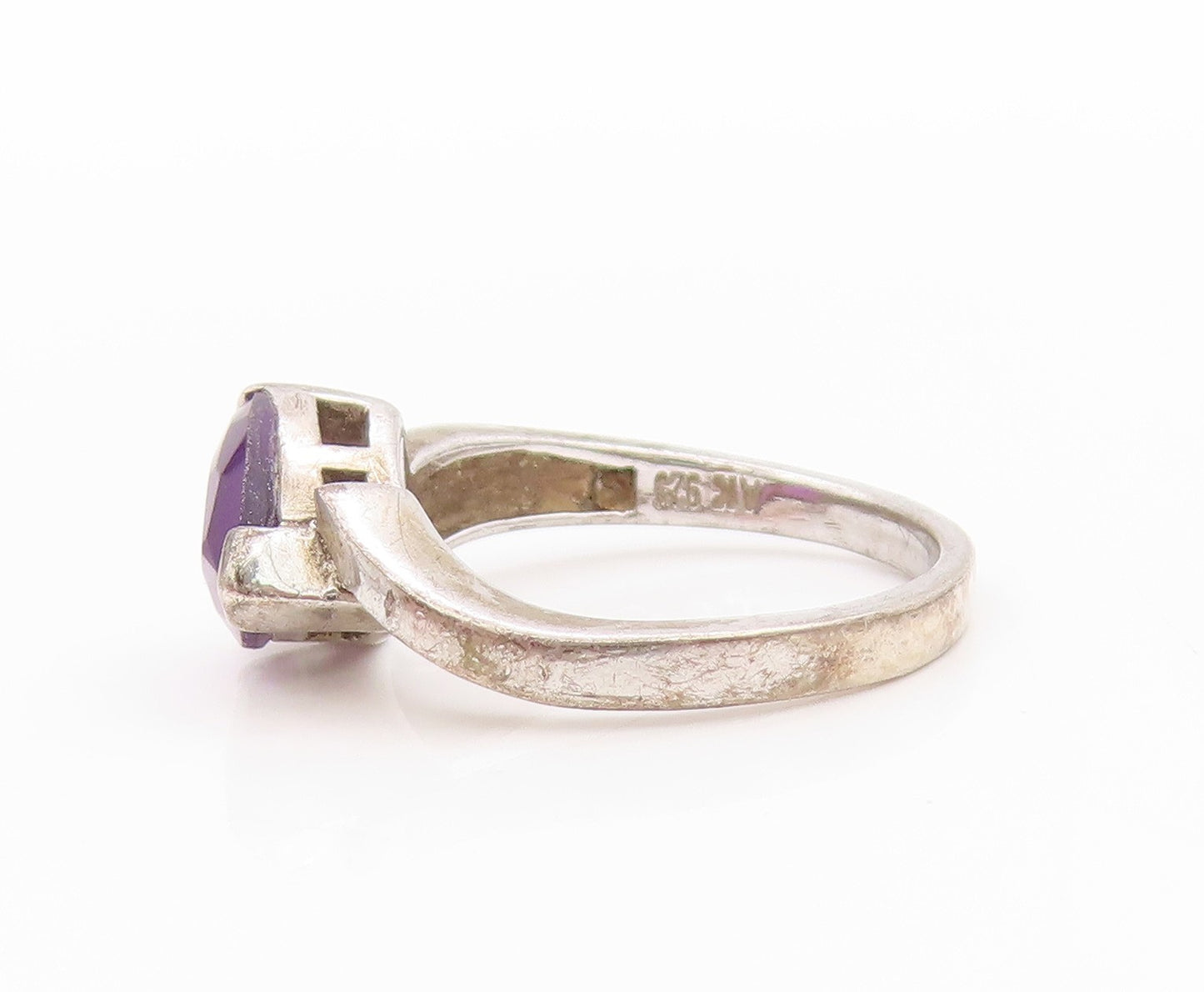 925 Sterling Silver Vintage Ring Triangle Amethyst Fire Opal Band Sz 6  RG33375