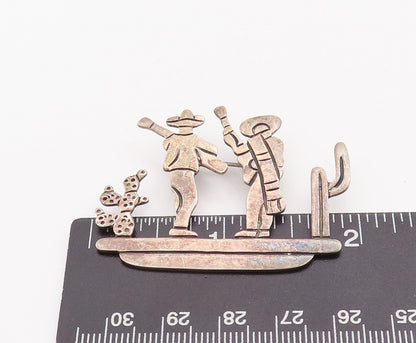 925 Sterling Silver Vintage Brooch Pin MARICELA Cutout 2 Man In Desert  BP11136