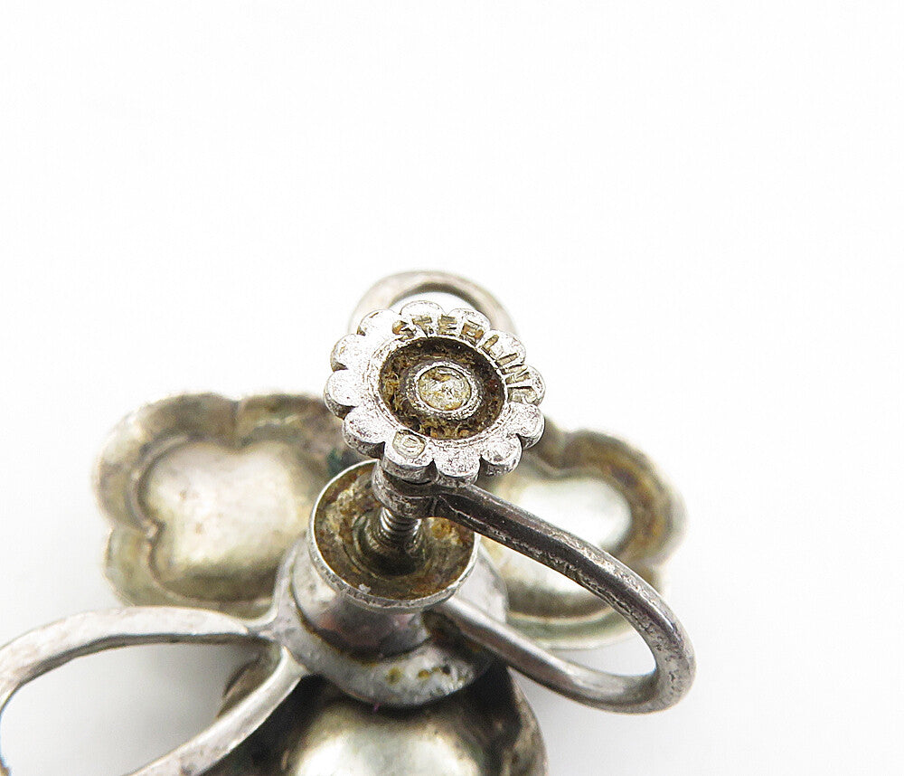 925 Sterling Silver  Vintage Modernist Floral Non Pierce Earrings  EG4550