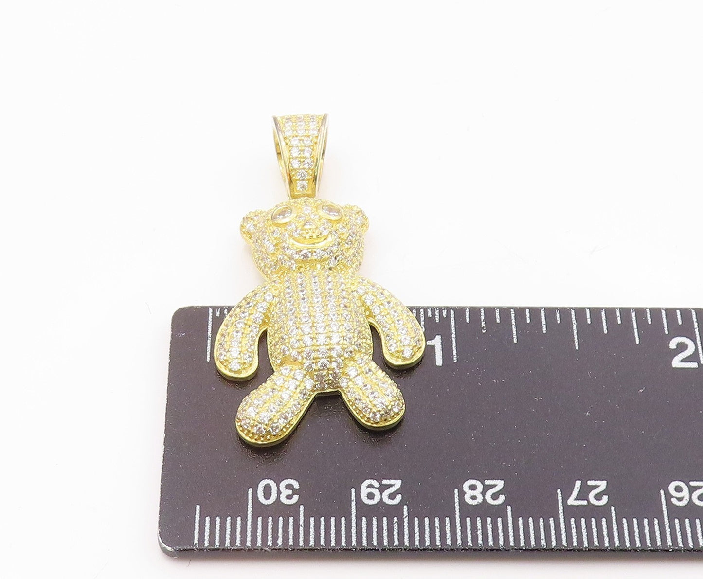 925 Silver  Vintage Shiny Cubic Zirconia Encrusted Teddy Bear Pendant  PT18348