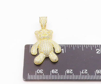 925 Silver  Vintage Shiny Cubic Zirconia Encrusted Teddy Bear Pendant  PT18348