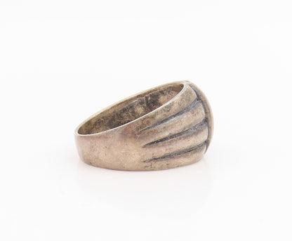 925 Sterling Silver Vintage Ring Modernist Ribbed Solid Dome  Sz 6.5  RG34846