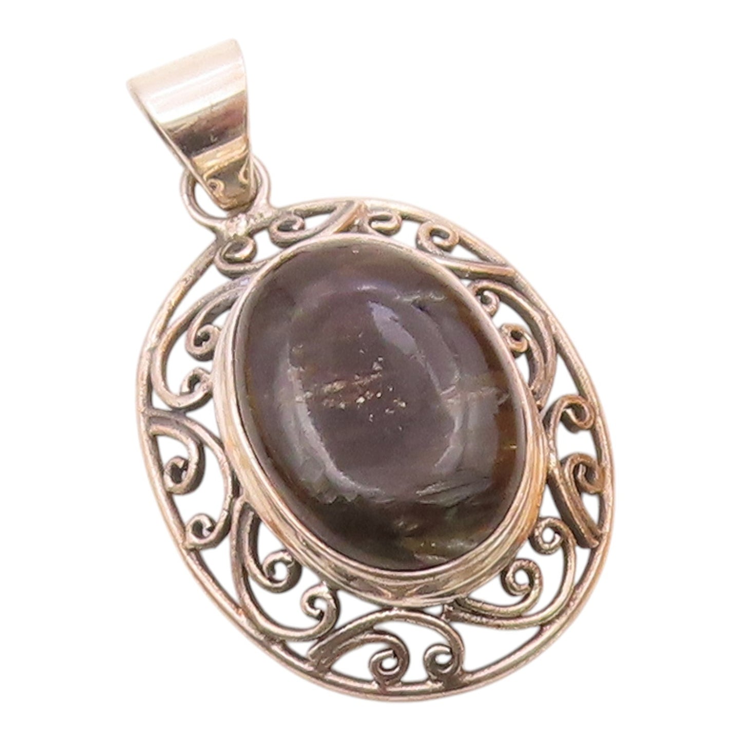 925 Sterling Silver  Vintage Cabochon Cut Obsidian Twist Pendant  PT14367