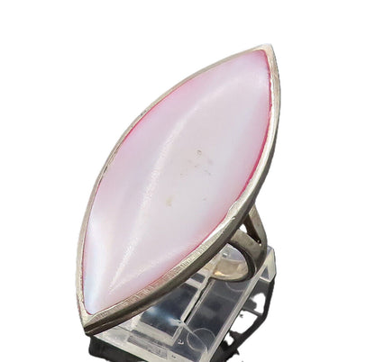 925 Silver  Vintage Marquise Mother Of Pearl Statement Ring Sz 9  RG26292