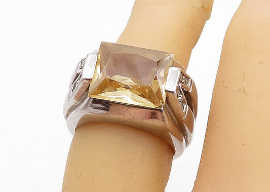925 Sterling Silver  Peach Colored Topaz Square Cocktail Ring Sz 5.5  RG6233