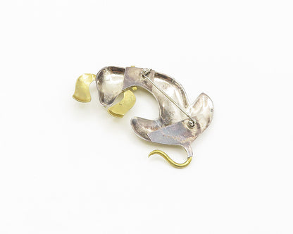 MEXICO 925 Sterling Silver  Vintage Shiny 2 Tone Dog Motif Brooch Pin  BP6904