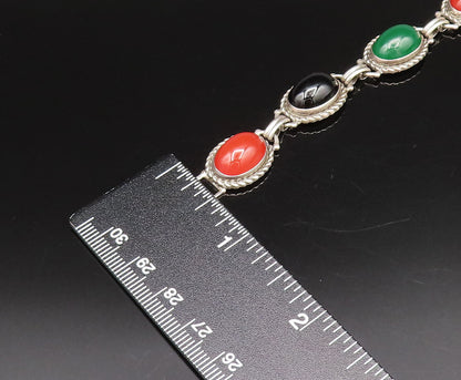 DANECRAFT 925 Silver  Vintage Onyx Lapis Lazuli & Carnelian Bracelet  BT9723