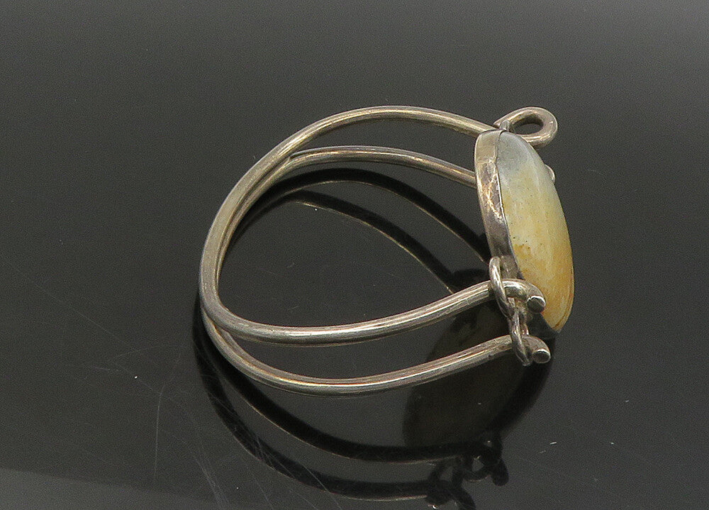 DESIGNER 925 Silver  Vintage Cabochon Cut Jasper Hook Bangle Bracelet  BT9052