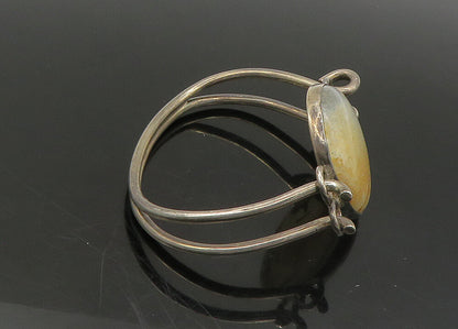 DESIGNER 925 Silver  Vintage Cabochon Cut Jasper Hook Bangle Bracelet  BT9052