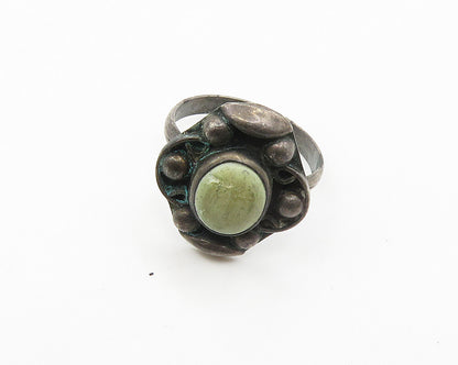 MEXICO 925 Silver  Vintage Antique Green Stone Swirl Band Ring Sz 7  RG17840