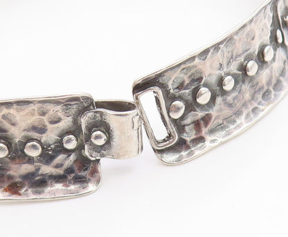 925 Sterling Silver Vintage Bracelet Classic Hammered Wide Panel Link  BT12057