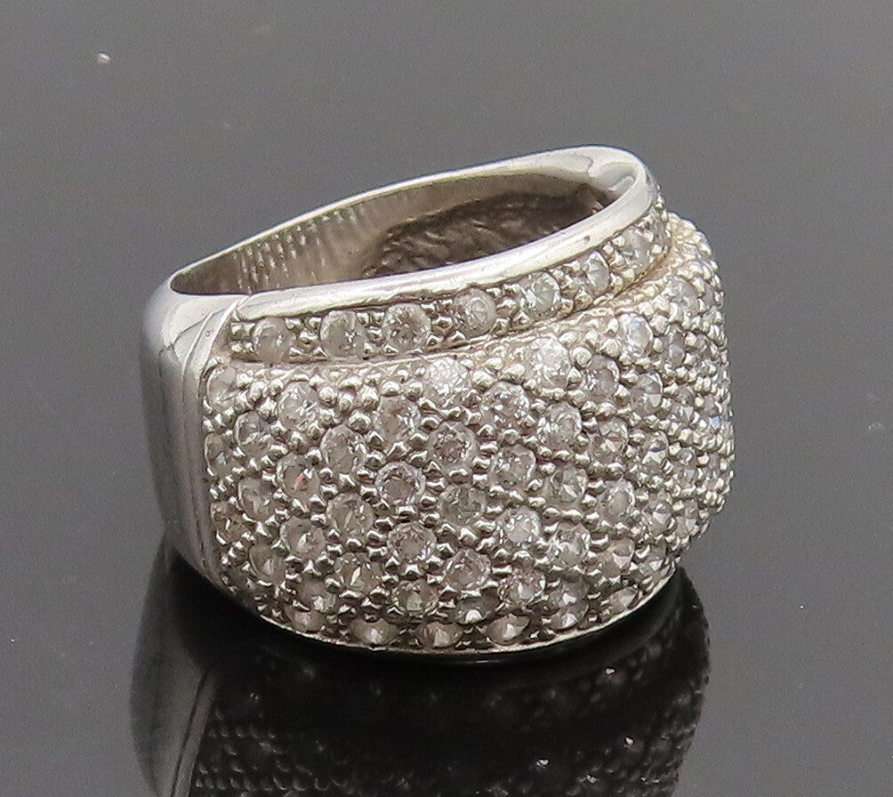 925 Sterling Silver Vintage White CZ Broad Band Solid  Ring Sz 6  RG26987