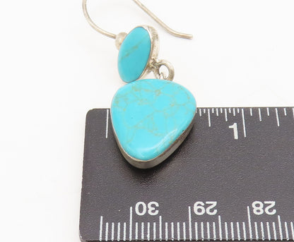 925 Silver  Vintage Pear Shape Cabochon 2 Turquoise Drop Earrings  EG12531