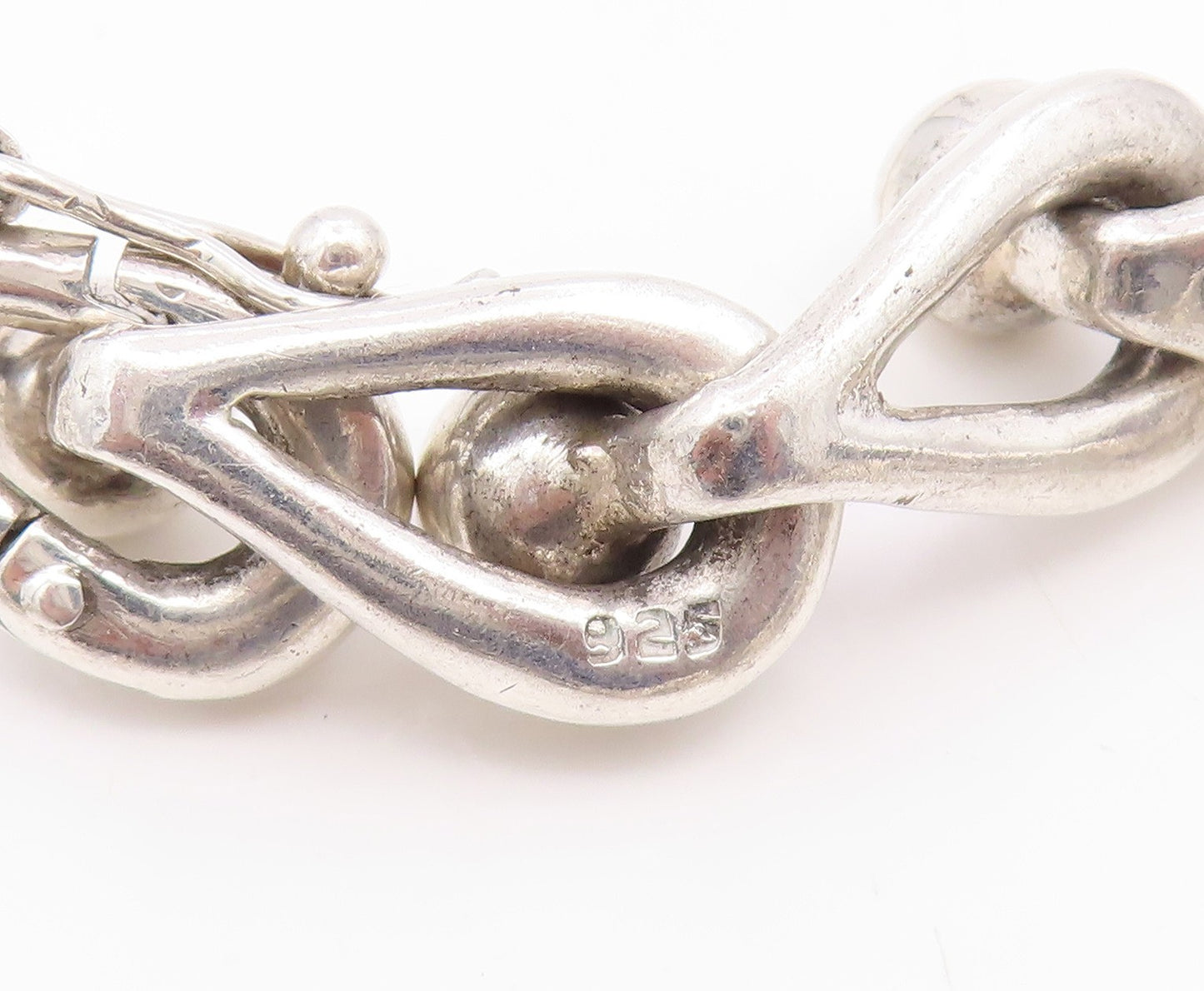 925 Sterling Silver Vintage Necklace Interlocking Bead Loop Link Heavy  NE4841