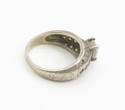 925 Sterling Silver  Vintage Prong Set White Topaz Band Ring Sz 6.5  RG15985