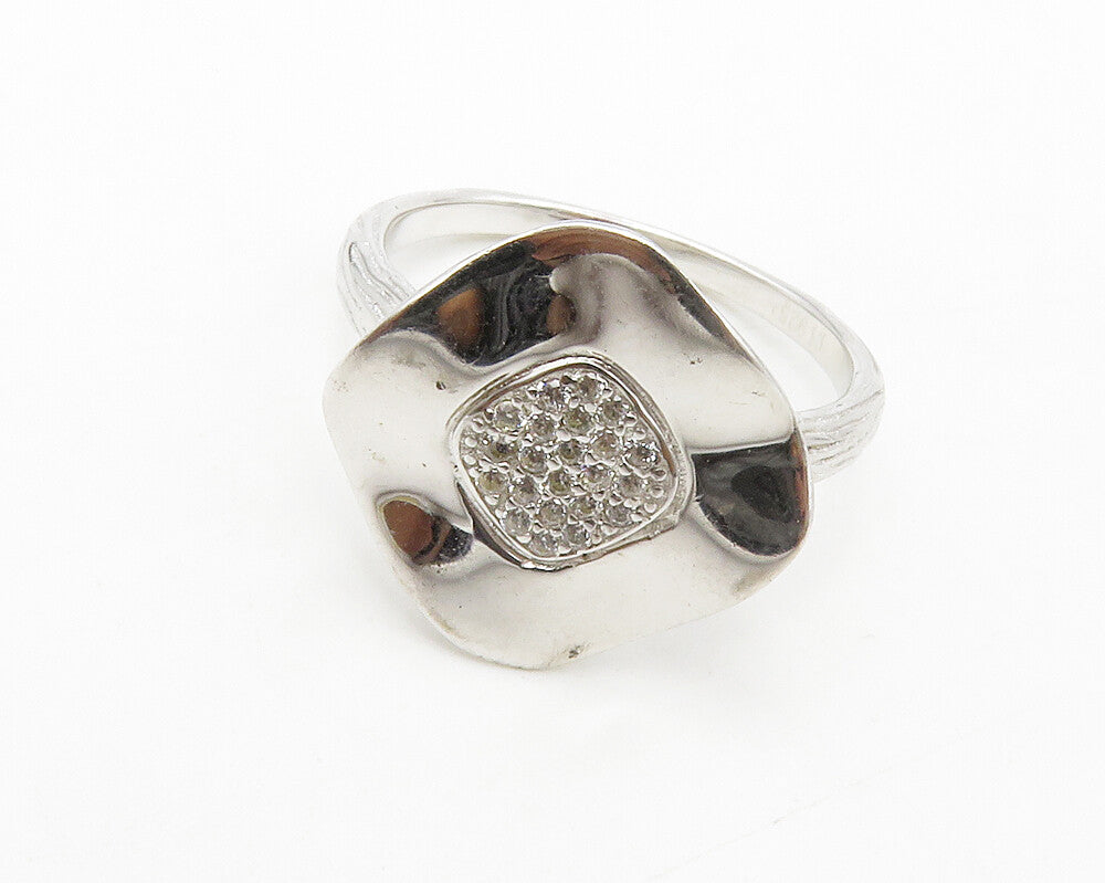 925 Sterling Silver  White Topaz Shiny Floral Motif Band Ring Sz 8  RG13884