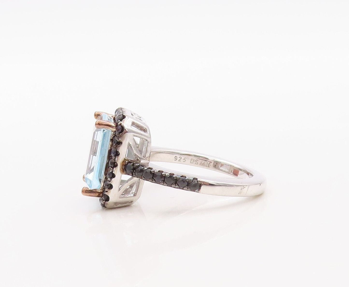 925 Sterling Silver Vintage Ring Rectangle Blue Topaz Halo Spinel  Sz 7 RG30843