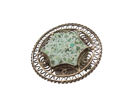 ISRAEL 925 Silver  Vintage Crushed Chrysocolla Star Wire Brooch Pin  BP10284