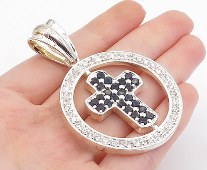 925 Sterling Silver  Cubic Zirconia & Topaz Religious Cross Pendant  PT5222