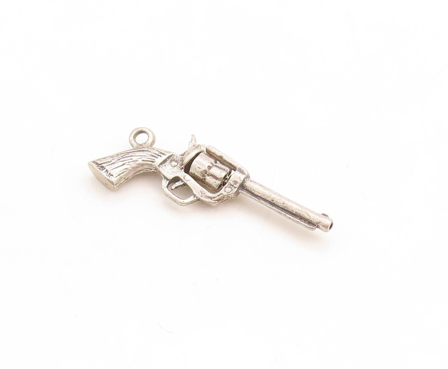 925 Sterling Silver Vintage Pendant Solid Carved Revolvers Gun Charm  PT23751