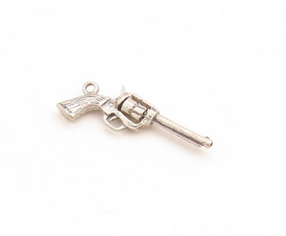 925 Sterling Silver Vintage Pendant Solid Carved Revolvers Gun Charm  PT23751