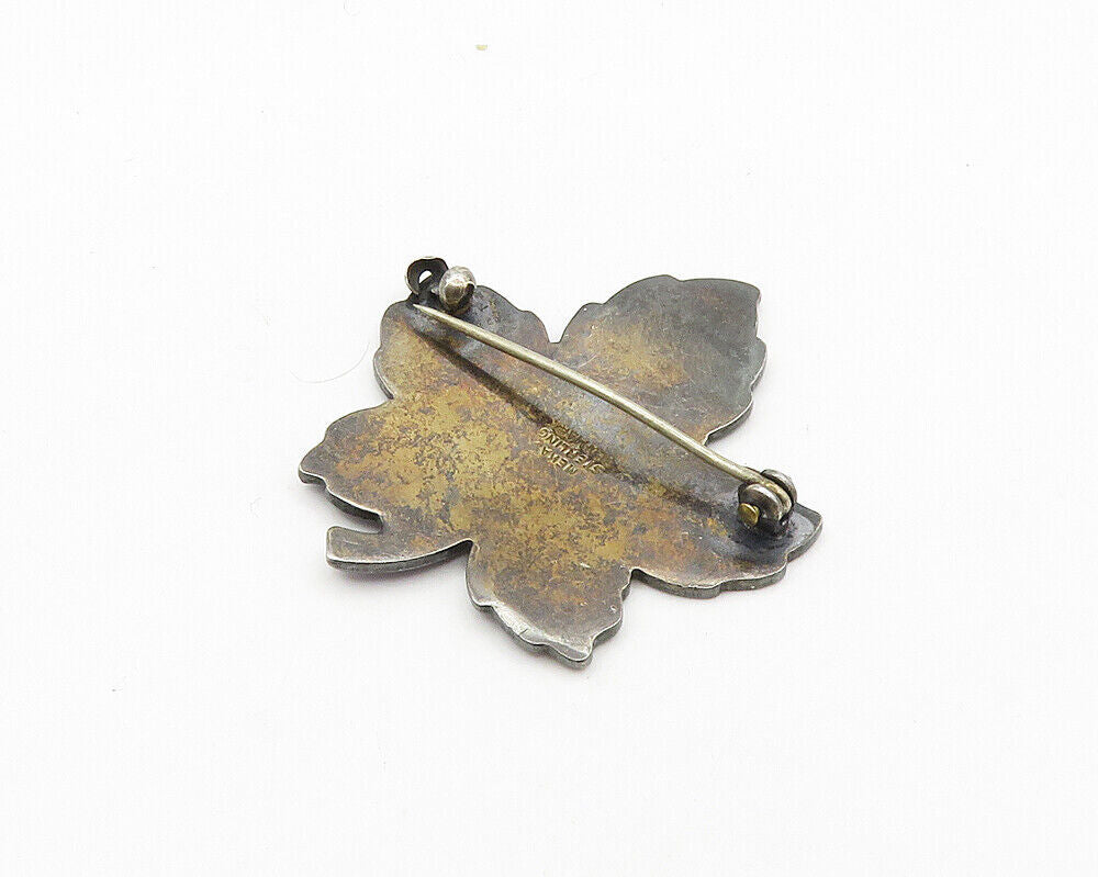 MEKA DENMARK 925 Silver  Vintage Enamel Coated Floral Leaf Brooch Pin  BP7739
