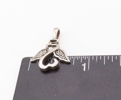 925 Sterling Silver Vintage Pendant Diamonds Wings Cutout Infinity Heart PT23903