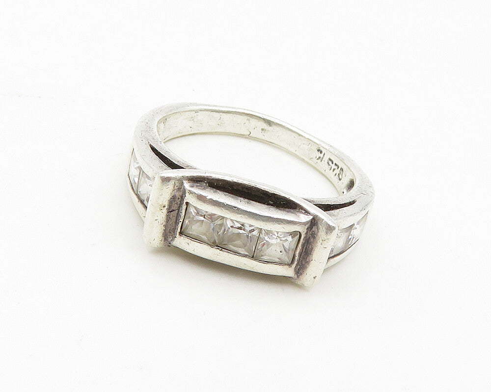 925 Sterling Silver  Vintage Cubic Zirconia Shiny Band Ring Sz 7.5  RG19123