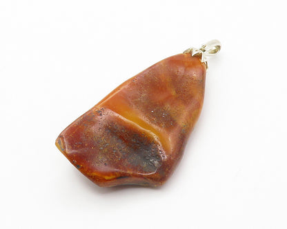 925 Sterling Silver  Vintage Orange Agate Shiny Floral Bail Pendant  PT11112