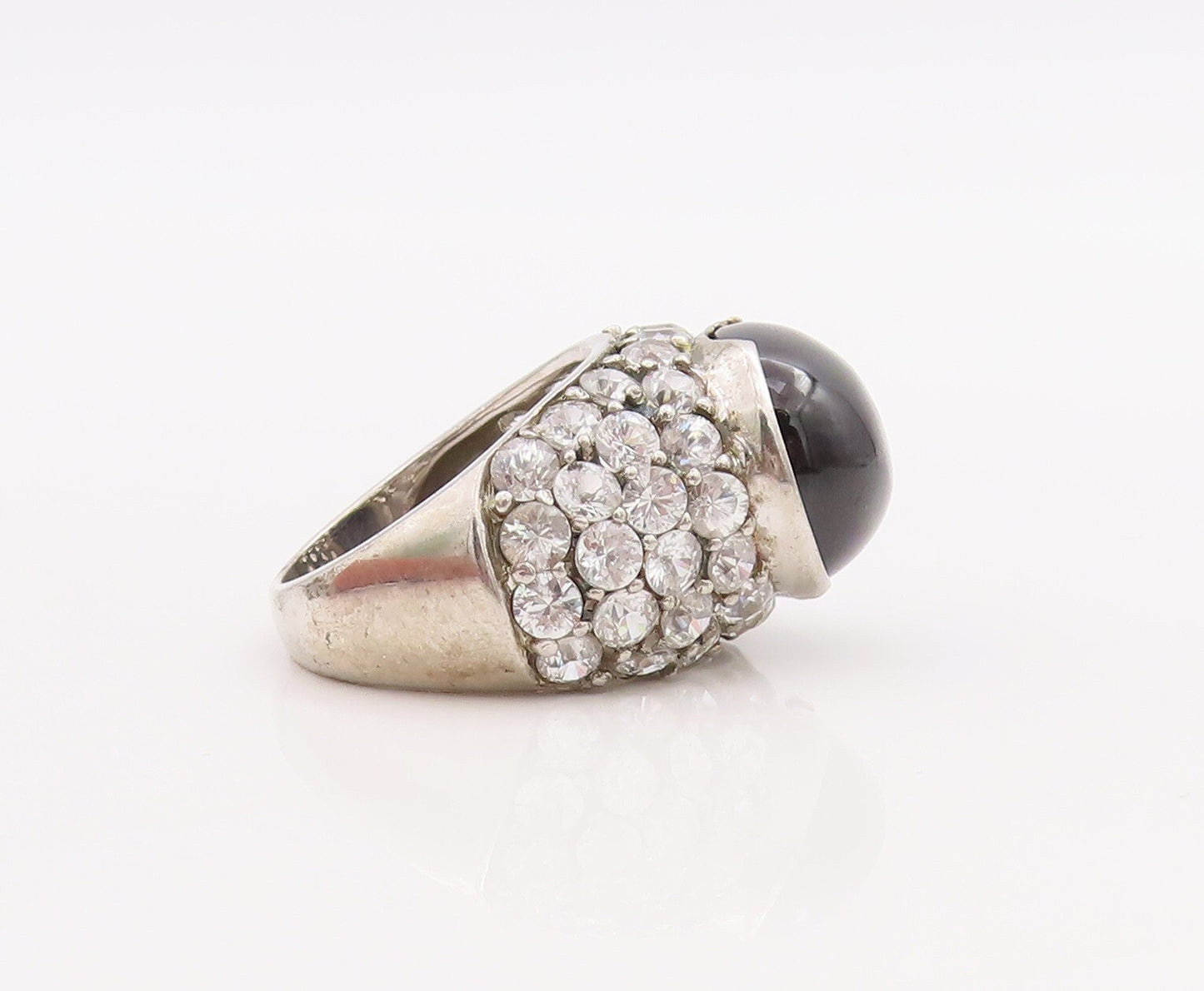 925 Sterling Silver Vintage Ring Cabochon Onyx Inlay Topaz  Sz 7  RG28873