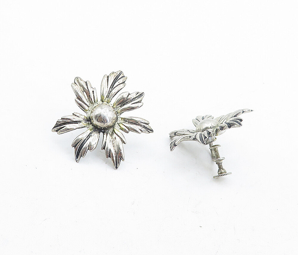 925 Sterling Silver  Vintage Sculpted Flower Non Pierce Drop Earrings  EG2352
