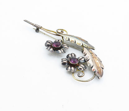 VAN DELL 925 Sterling Silver  Vintage Amethyst Flower Bunch Brooch Pin  BP2662