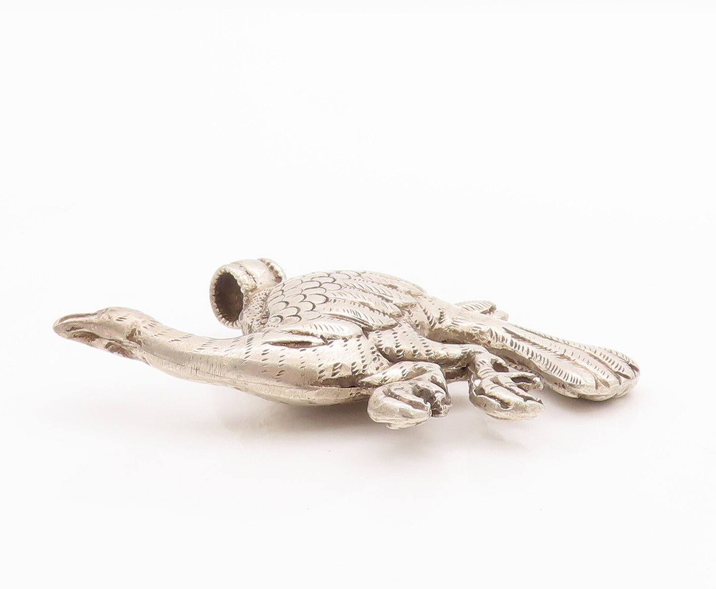 925 Sterling Silver Vintage Pendant Solid Puffed Carved Large Peacock  PT22934