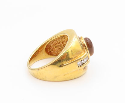 925 Sterling Silver Vintage Ring Gold Plated Tiger's Eye & CZ Band Sz 10 RG36127