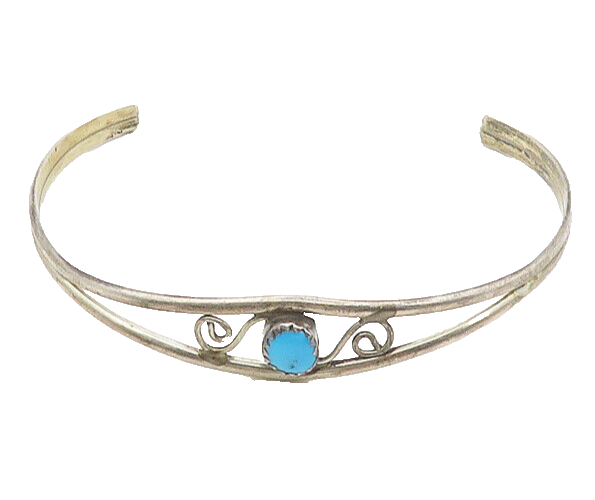 NAVAJO 925 Sterling Silver  Vintage Turquoise Open Swirl Cuff Bracelet  BT6750