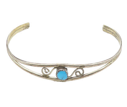 NAVAJO 925 Sterling Silver  Vintage Turquoise Open Swirl Cuff Bracelet  BT6750
