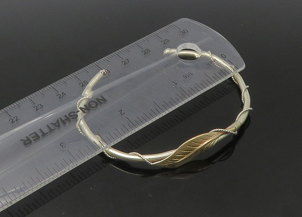 925 Sterling Silver  Vintage Shiny Rope Wrapped Floral Cuff Bracelet  BT8763