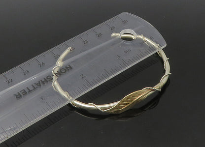 925 Sterling Silver  Vintage Shiny Rope Wrapped Floral Cuff Bracelet  BT8763