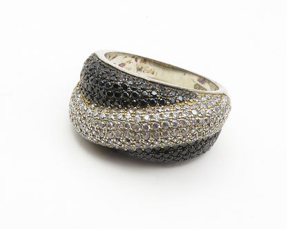 925 Sterling Silver  Vintage Hematite & Topaz Dome Band Ring Sz 6  RG14172