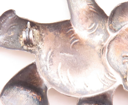 925 Sterling Silver Vintage Brooch Pin Carved Happy Walking Elephant  BP10837