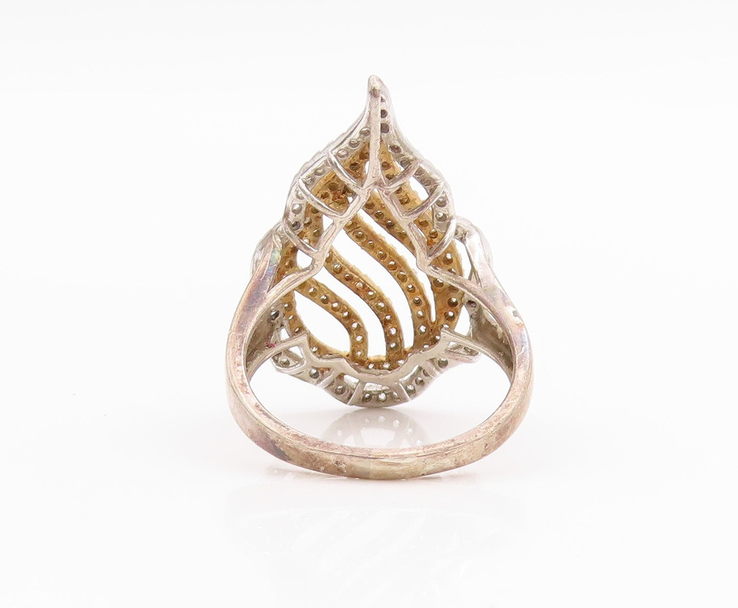 925 Sterling Silver Vintage Ring Modernist Topaz Drop Bands Cut  Sz 7.5  RG33145