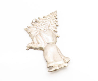 925 Sterling Silver Vintage Pendant Santa Claus Carrying Christmas Tree  PT25817