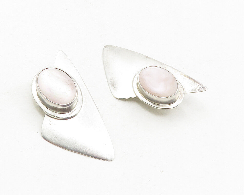L YAZZIE NAVAJO 925 Silver  Vintage Mother Of Pearl Non Pierce Earrings EG5375