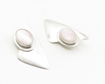 L YAZZIE NAVAJO 925 Silver  Vintage Mother Of Pearl Non Pierce Earrings EG5375