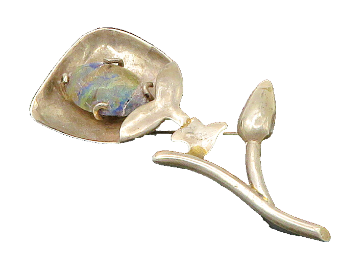 925 Sterling Silver  Vintage Jasper Shiny Flower Motif Brooch Pin  BP8795