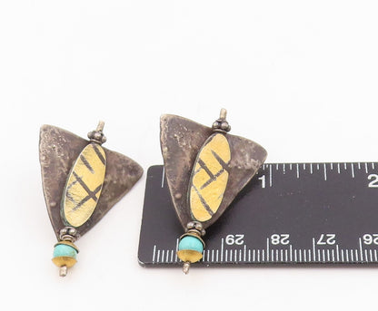 925 Sterling Silver Vintage Earrings Turquoise Modernist Geometric Drop  EG14073