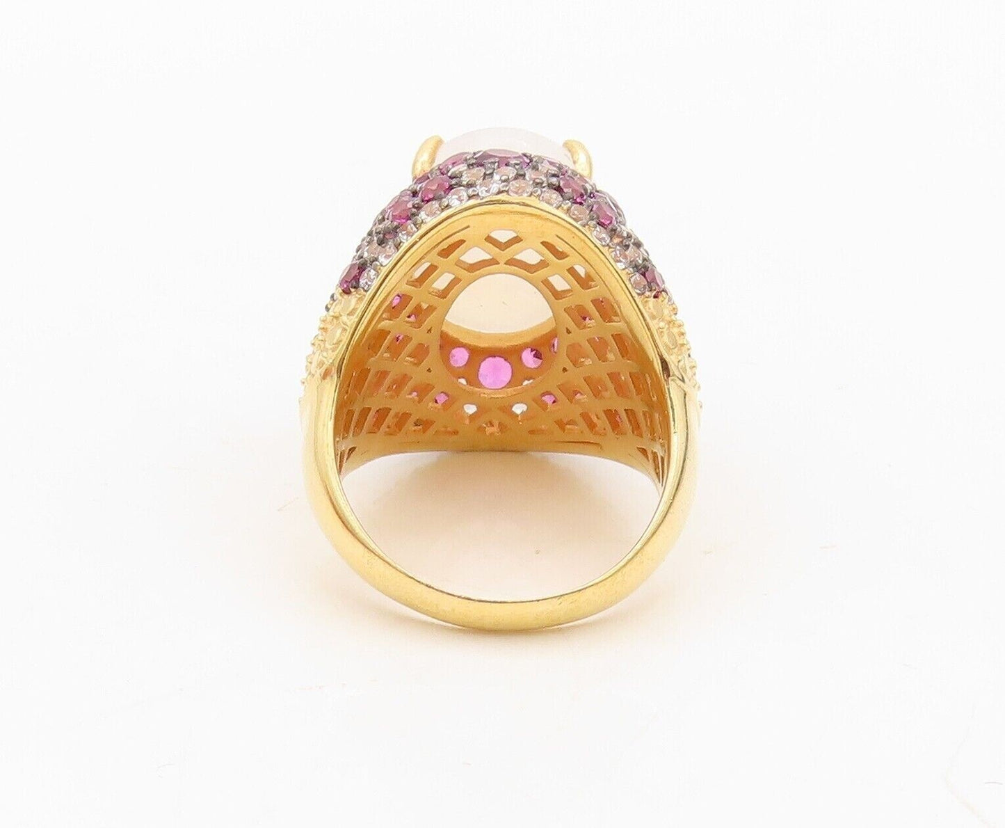 925 Sterling Silver Vintage Ring Gold Plated Gemstone & Pink Topaz  Sz 7 RG30335