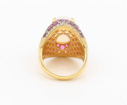 925 Sterling Silver Vintage Ring Gold Plated Gemstone & Pink Topaz  Sz 7 RG30335
